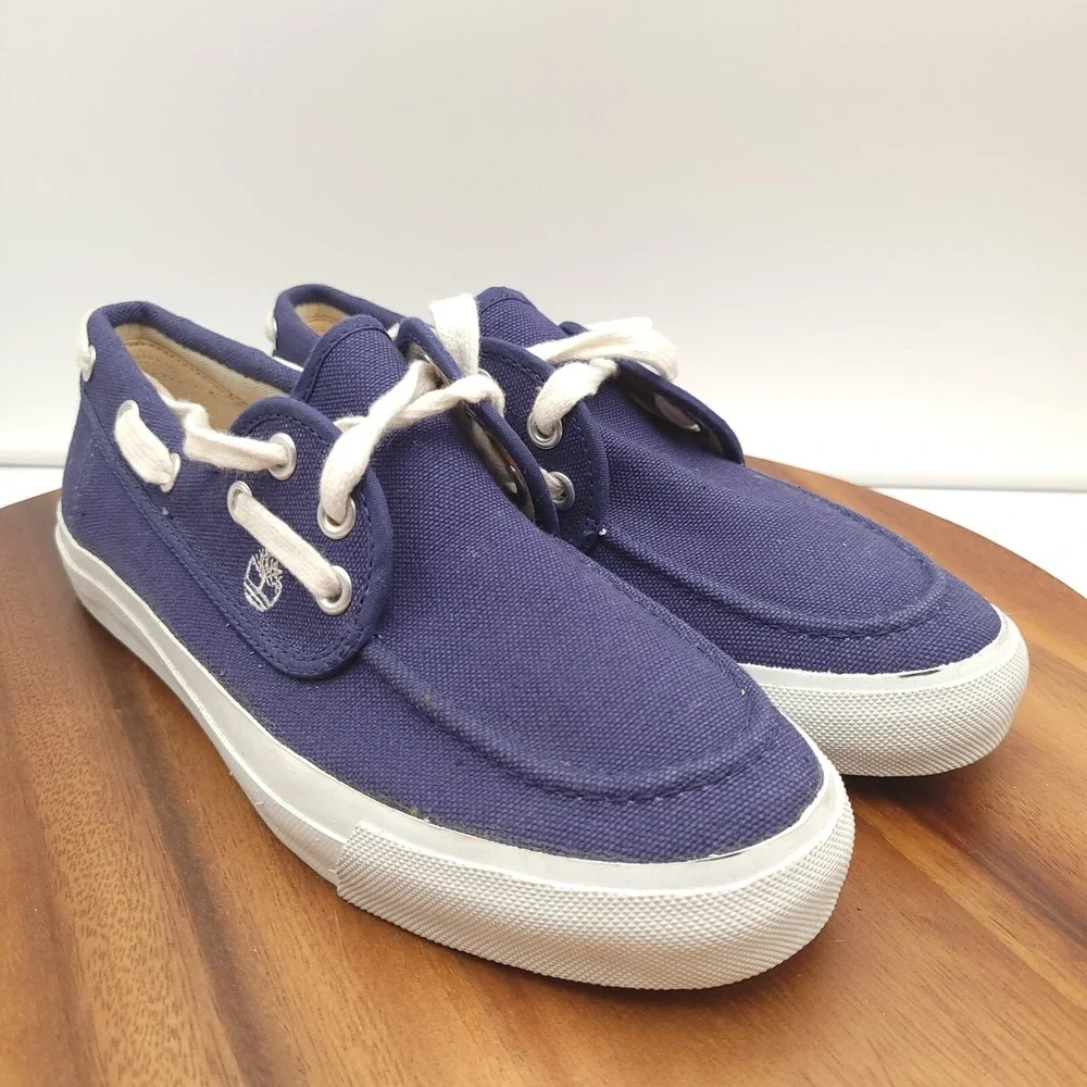 Timberland Boat Shoes Mens 7.5 Blue Canvas Deck Shoes‎